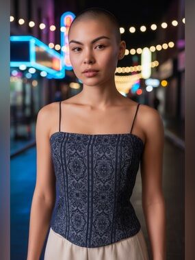 Black Patterned Spaghetti Strap Bustier Camisole